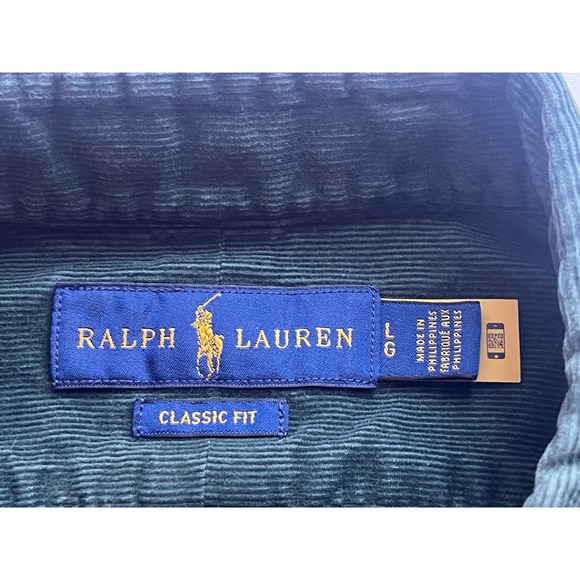 Ralph Lauren Classic Fit Corduroy Button Down Shirt Men's Large Green Polo - Picture 3 of 6